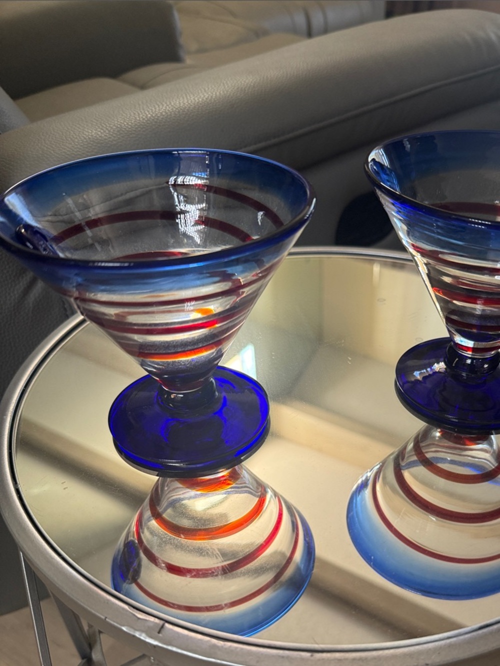 Set of 2 Kosta Boda for Royal Caribbean Handblown Martini Glasses